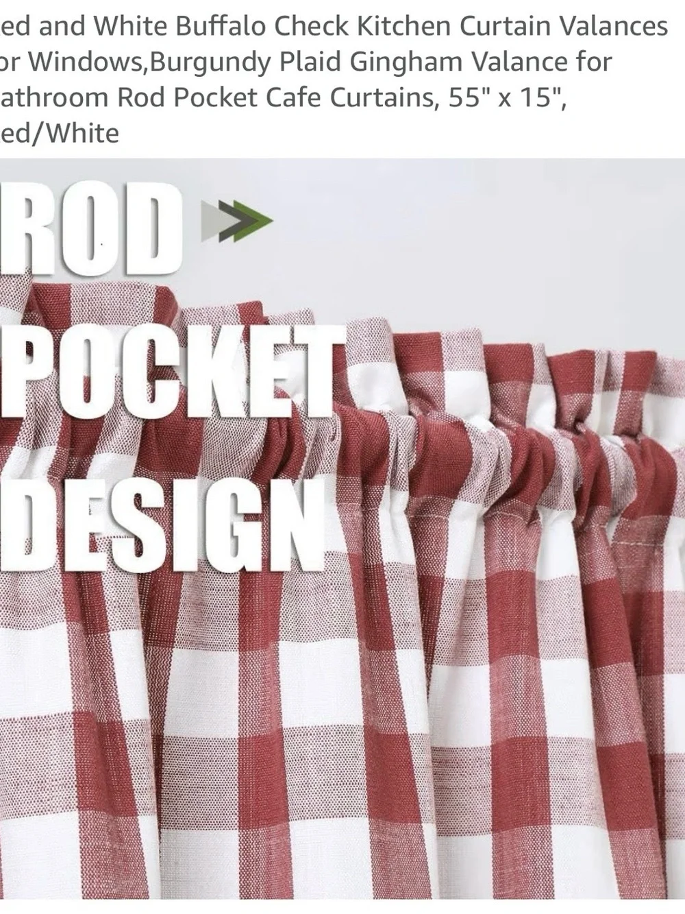 Source Unknown Red and White Gingham Buffalo Check Kitchen Valance